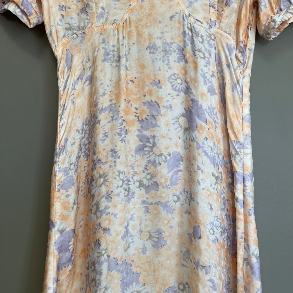 Rouje Linette Dress in Peach FR34 (XS) Pastel Pink Cream Blue Satin Maxi French - Picture 7 of 16